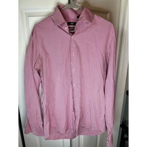 Hugo Boss Men's Checkered Button-Down Shirt Red Long Sleeve Size 15.5